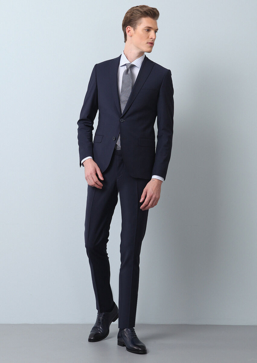 Saks Düz Fashion Slim Fit Yün Karışımlı Takım Elbise