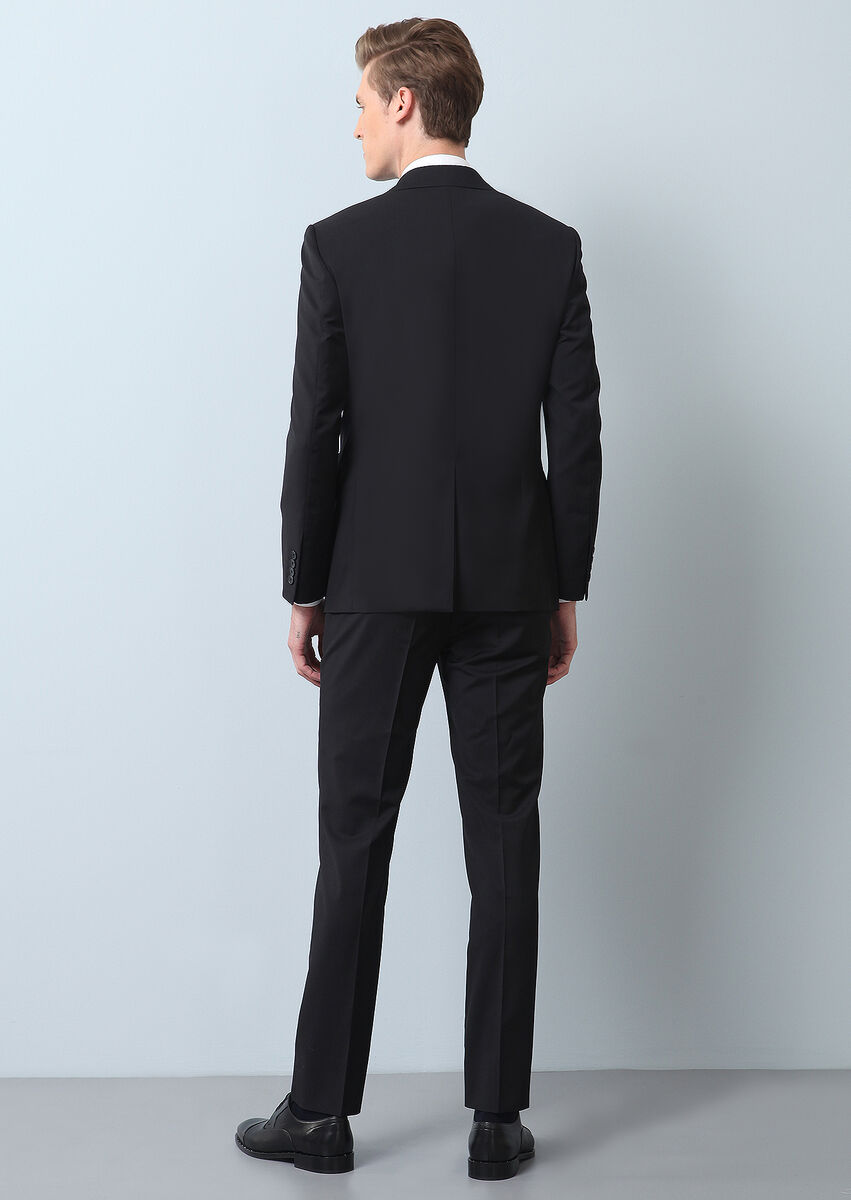 Siyah Düz Modern Fit %100 Yün Takım Elbise