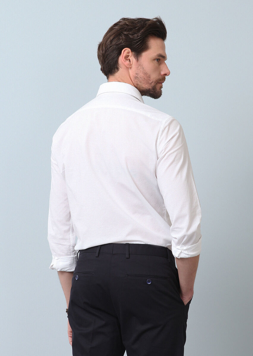 Beyaz Desenli Slim Fit Dokuma Casual Pamuk Karışımlı Gömlek