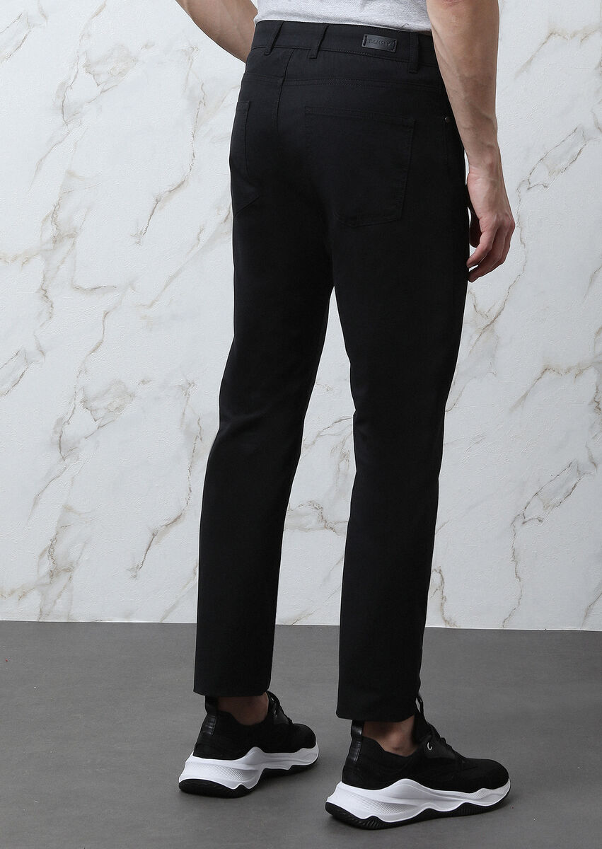Siyah Düz Dokuma Slim Fit Casual Pamuk Karışımlı Pantolon