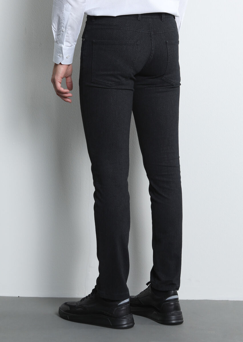 Siyah Düz Dokuma Slim Fit Casual Pamuk Karışımlı Pantolon