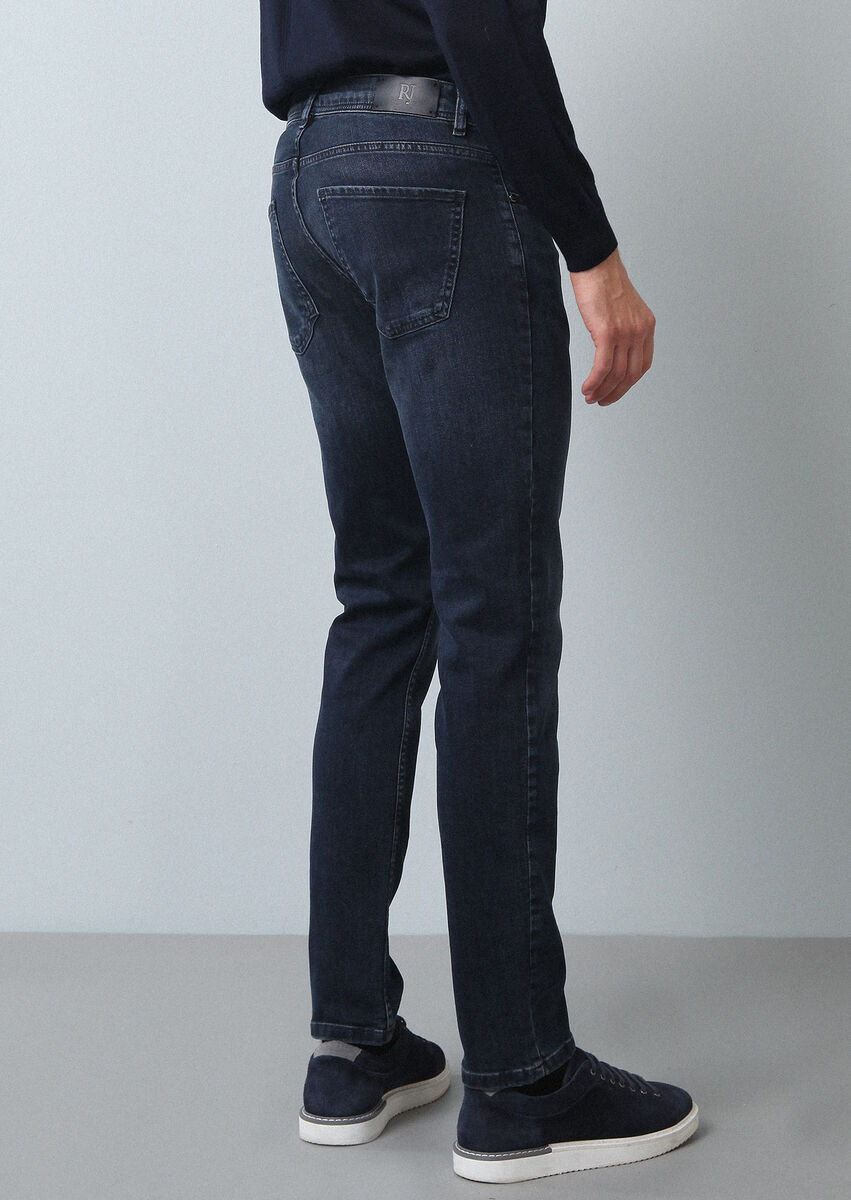 Lacivert Düz Slim Fit Denim Pamuk Karışımlı Pantolon