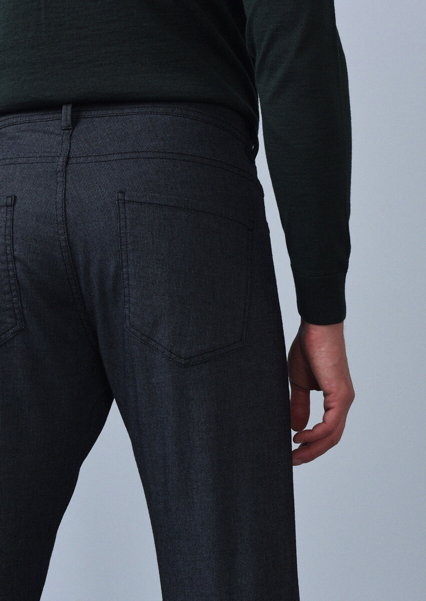 Açık Lacivert Düz Dokuma Slim Fit Casual Pamuk Karışımlı Pantolon