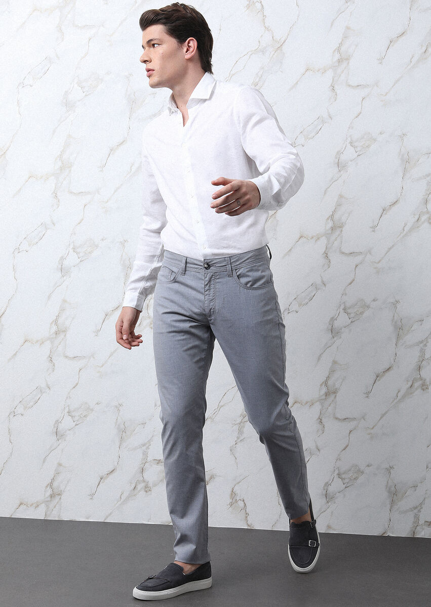 Lacivert Çizgili Dokuma Slim Fit Casual Pamuk Karışımlı Pantolon