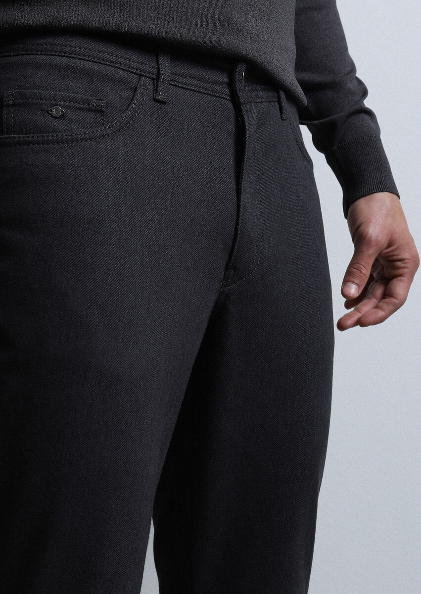 Gri Düz Dokuma Slim Fit Casual Pamuk Karışımlı Pantolon
