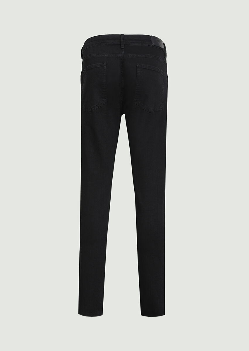 Siyah Düz Slim Fit Denim Pamuk Karışımlı Pantolon