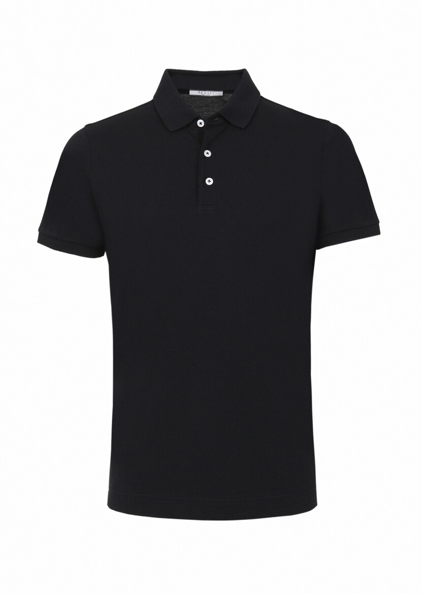 Siyah Polo Yaka %100 Pamuk T-Shirt - 5