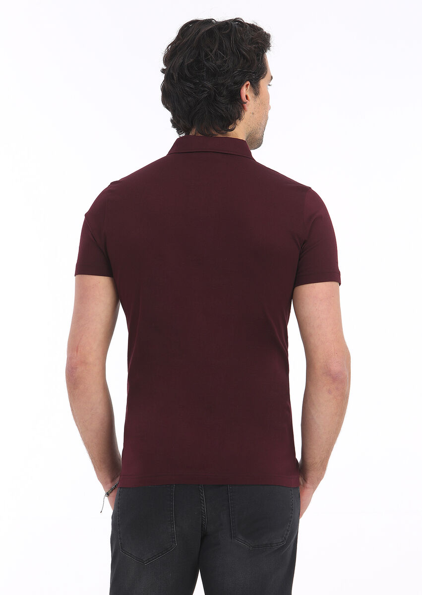 Bordo Polo Yaka %100 Pamuk T-Shirt - 4