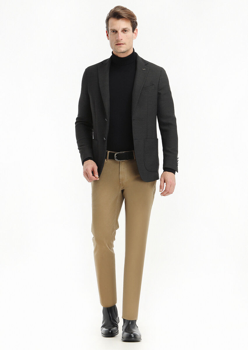 Siyah Desenli Comfort Fit Yün Karışımlı Ceket