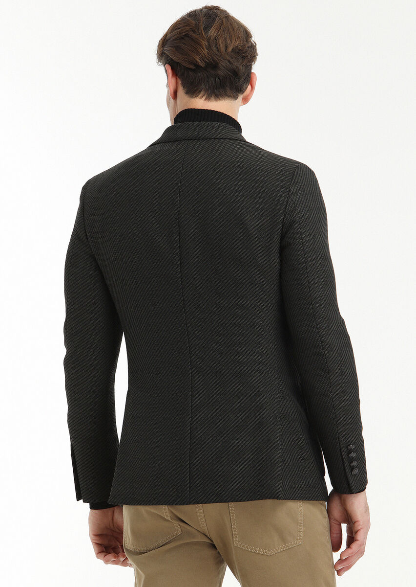 Siyah Desenli Comfort Fit Yün Karışımlı Ceket