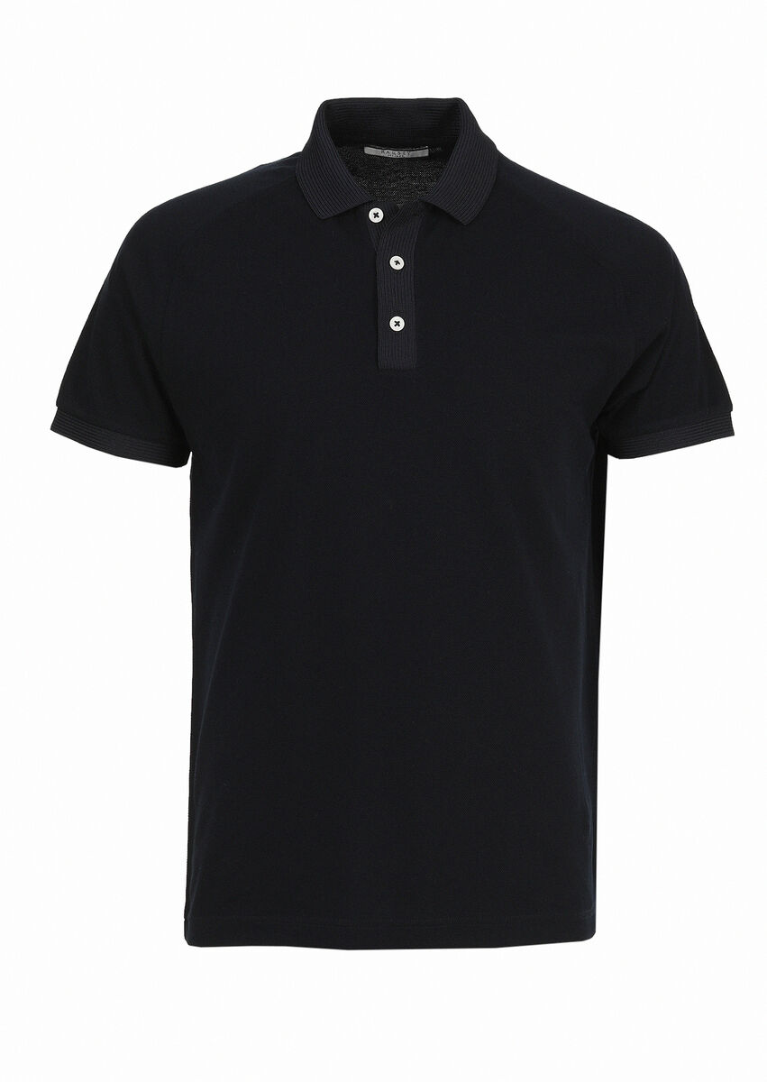 Lacivert Jakarlı Polo Yaka %100 Pamuk T-Shirt - 6