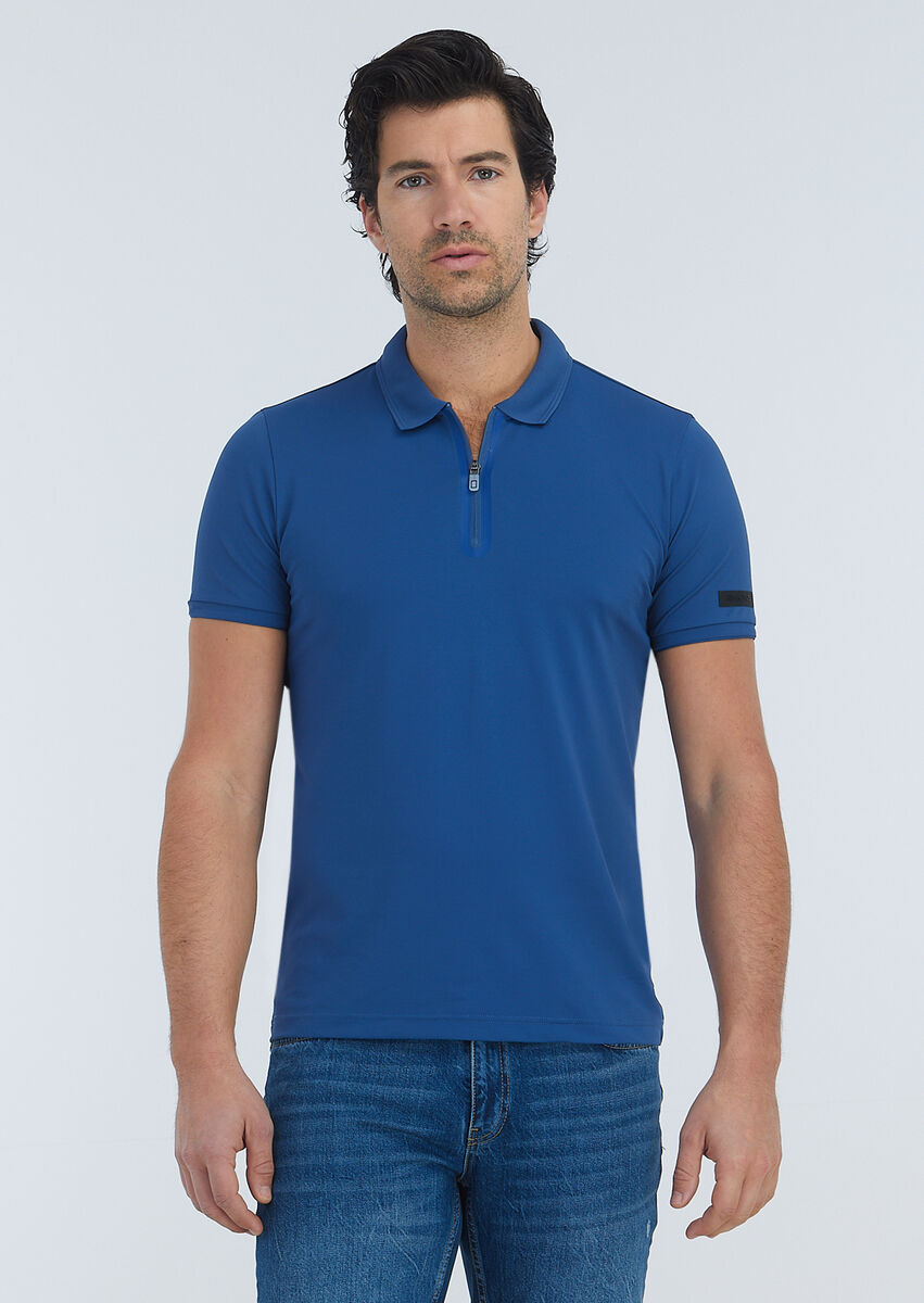 Saks Baskılı Polo Yaka Pamuk Karışımlı T-Shirt - 2