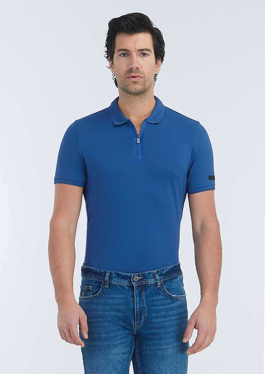 Saks Baskılı Polo Yaka Pamuk Karışımlı T-Shirt - 3