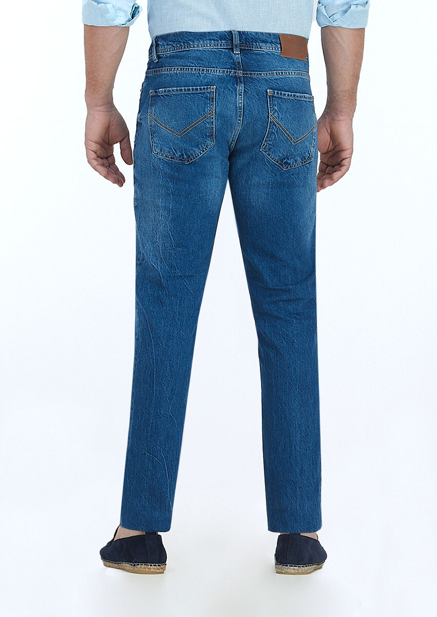 İndigo Düz Slim Fit Denim Pamuk Karışımlı Pantolon