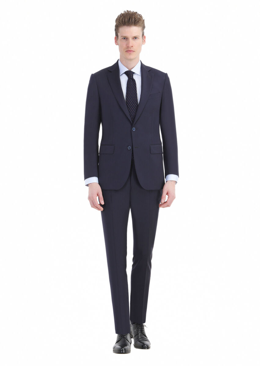 Lacivert Düz Thin&taller Slim Fit %100 Yün Takım Elbise