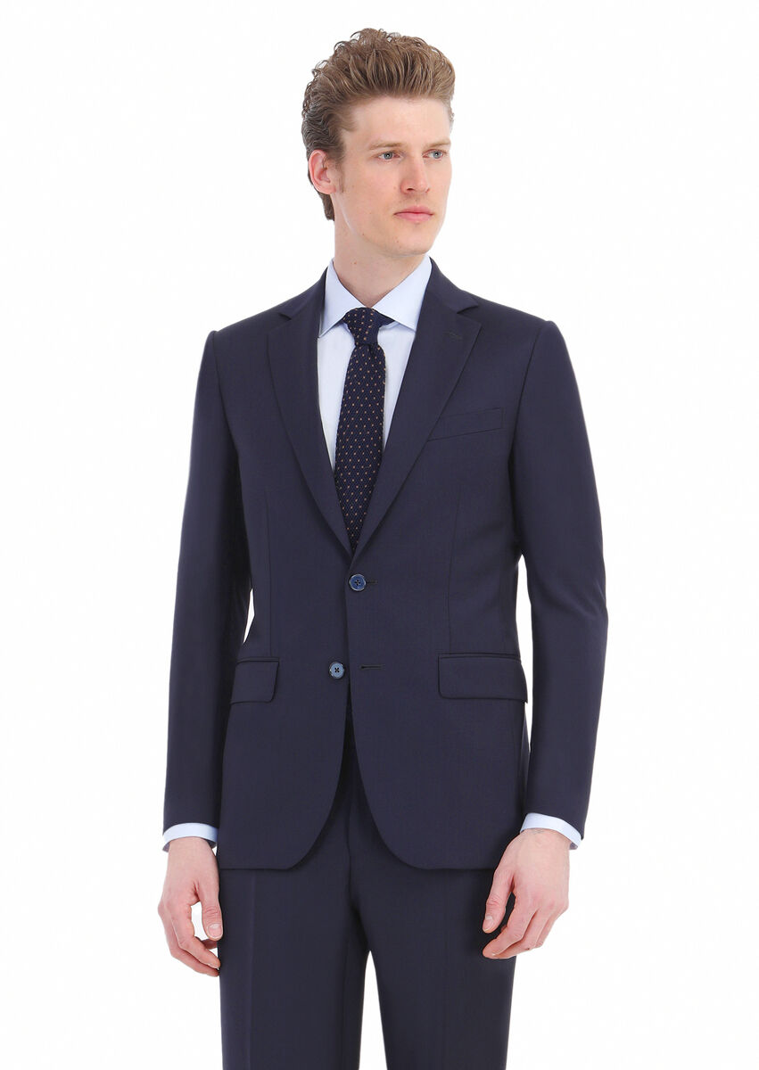 Lacivert Düz Thin&taller Slim Fit %100 Yün Takım Elbise