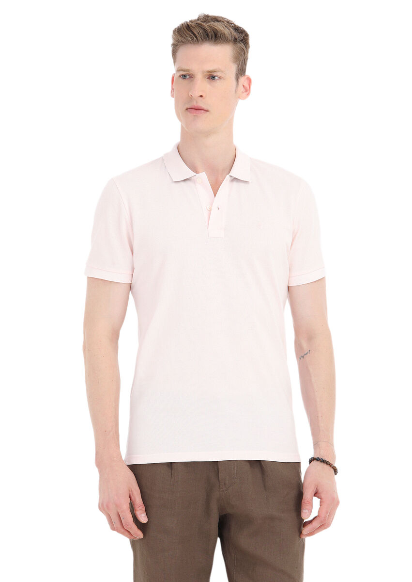 Pembe Baskılı Polo Yaka %100 Pamuk T-Shirt - 2