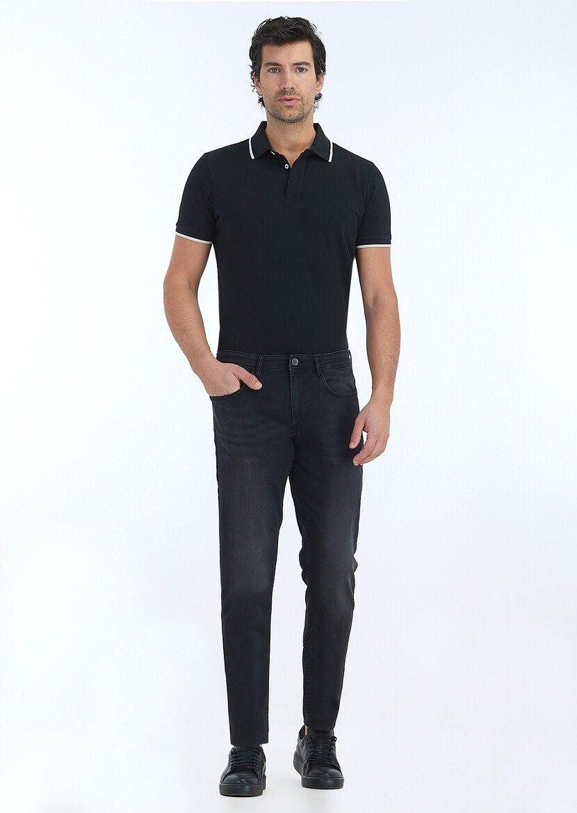 Antrasit Düz Slim Fit Denim Pamuk Karışımlı Pantolon - 1