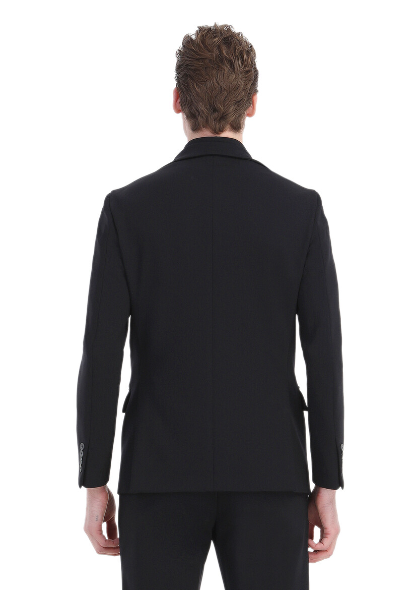 Siyah Düz Comfort Fit Örme Takım Elbise - Thumbnail