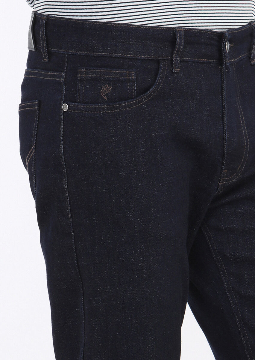 Lacivert Düz Slim Fit Denim Pamuk Karışımlı Pantolon