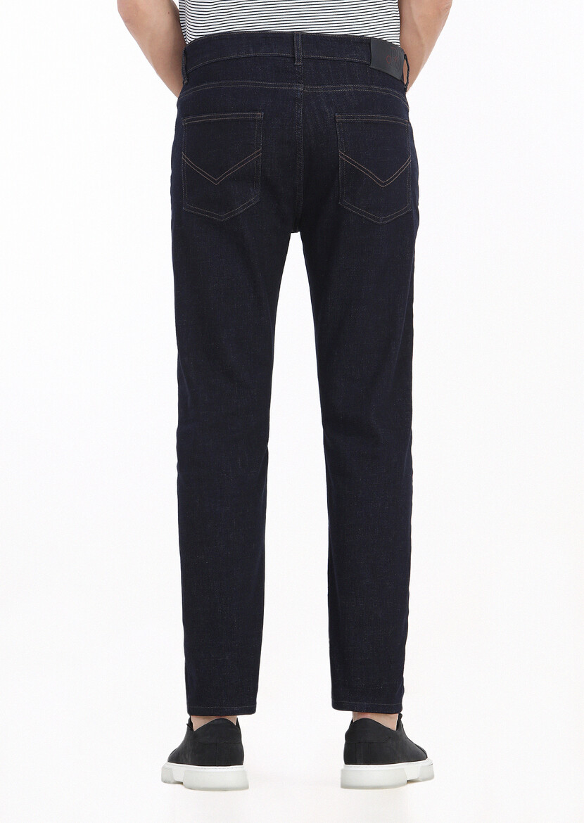 Lacivert Düz Slim Fit Denim Pamuk Karışımlı Pantolon - 6