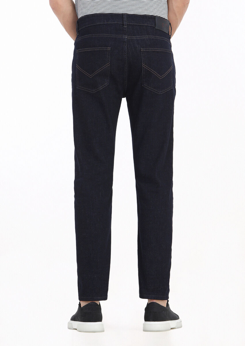 Lacivert Düz Slim Fit Denim Pamuk Karışımlı Pantolon