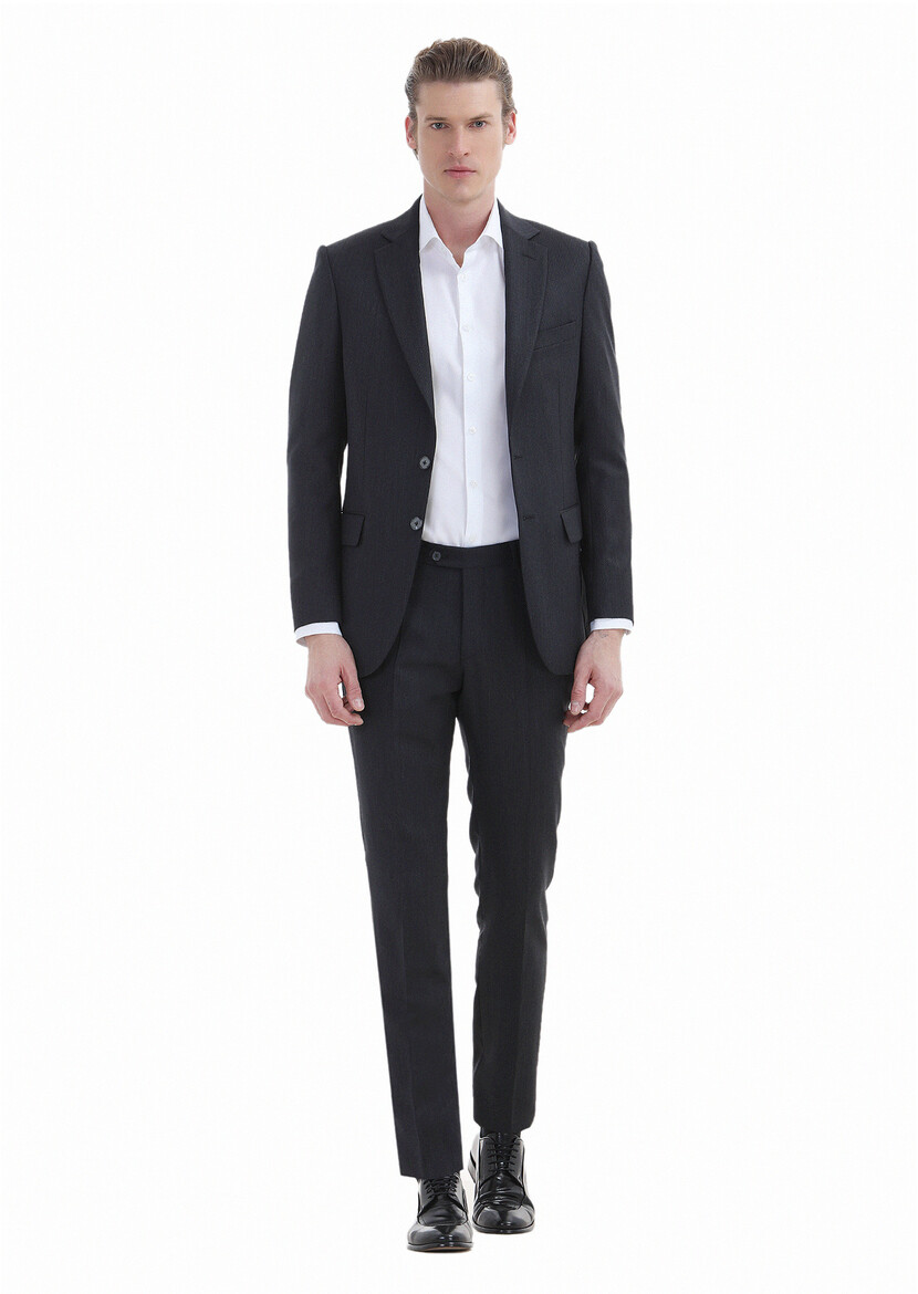 Antrasit Desenli Thin&taller Slim Fit %100 Yün Takım Elbise - Thumbnail
