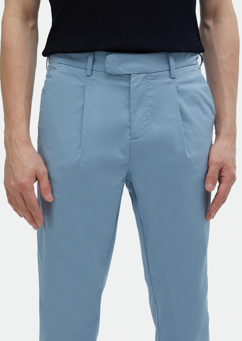 Mavi Düz Dokuma Regular Fit Casual Pamuk Karışımlı Pantolon - Thumbnail
