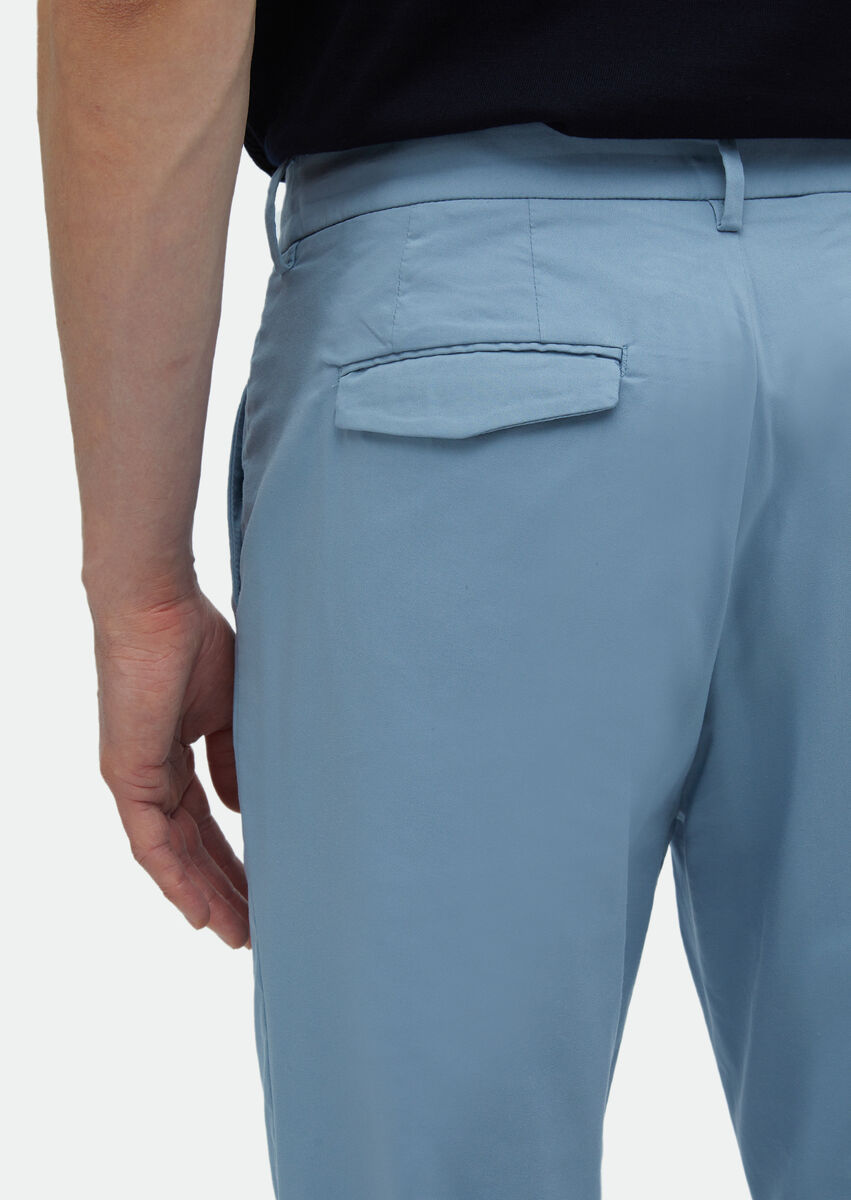 Mavi Düz Dokuma Regular Fit Casual Pamuk Karışımlı Pantolon