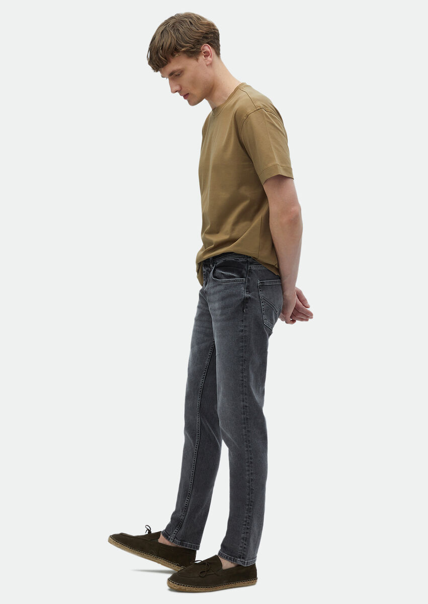 Antrasit Düz Slim Fit Denim Pamuk Karışımlı Pantolon