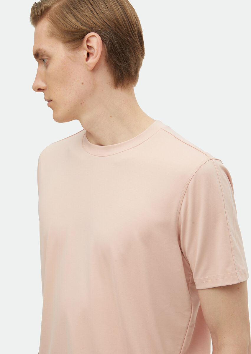 Açık Pembe Düz Bisiklet Yaka T-Shirt - 1