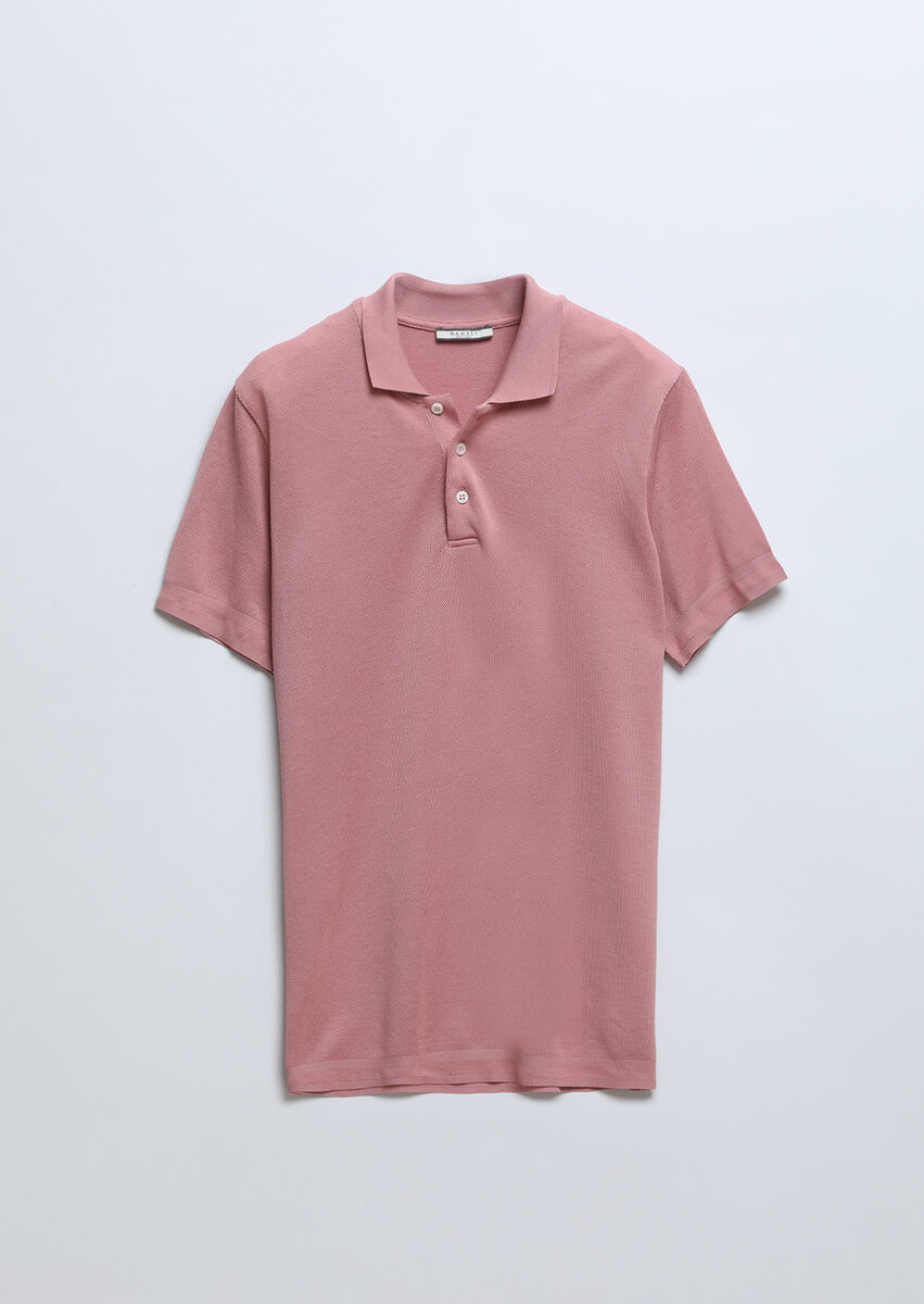 Pembe Jakarlı Polo Yaka %100 Pamuk T-Shirt - 9