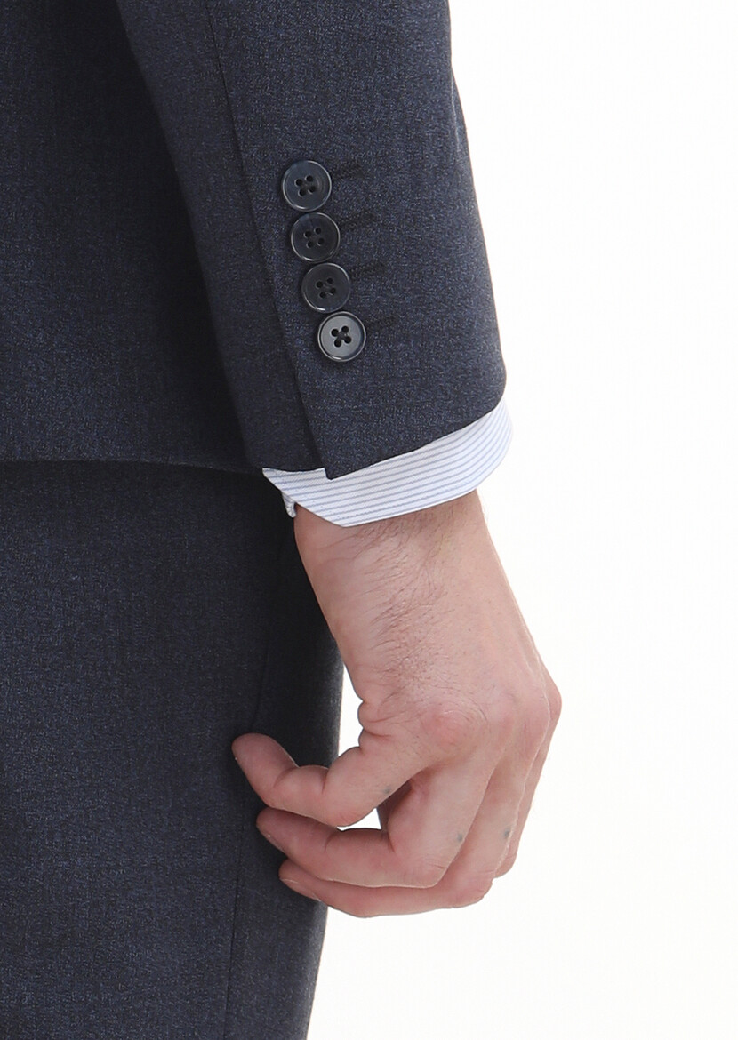 Lacivert Düz Zeroweight Slim Fit Yün Karışımlı Takım Elbise - Thumbnail