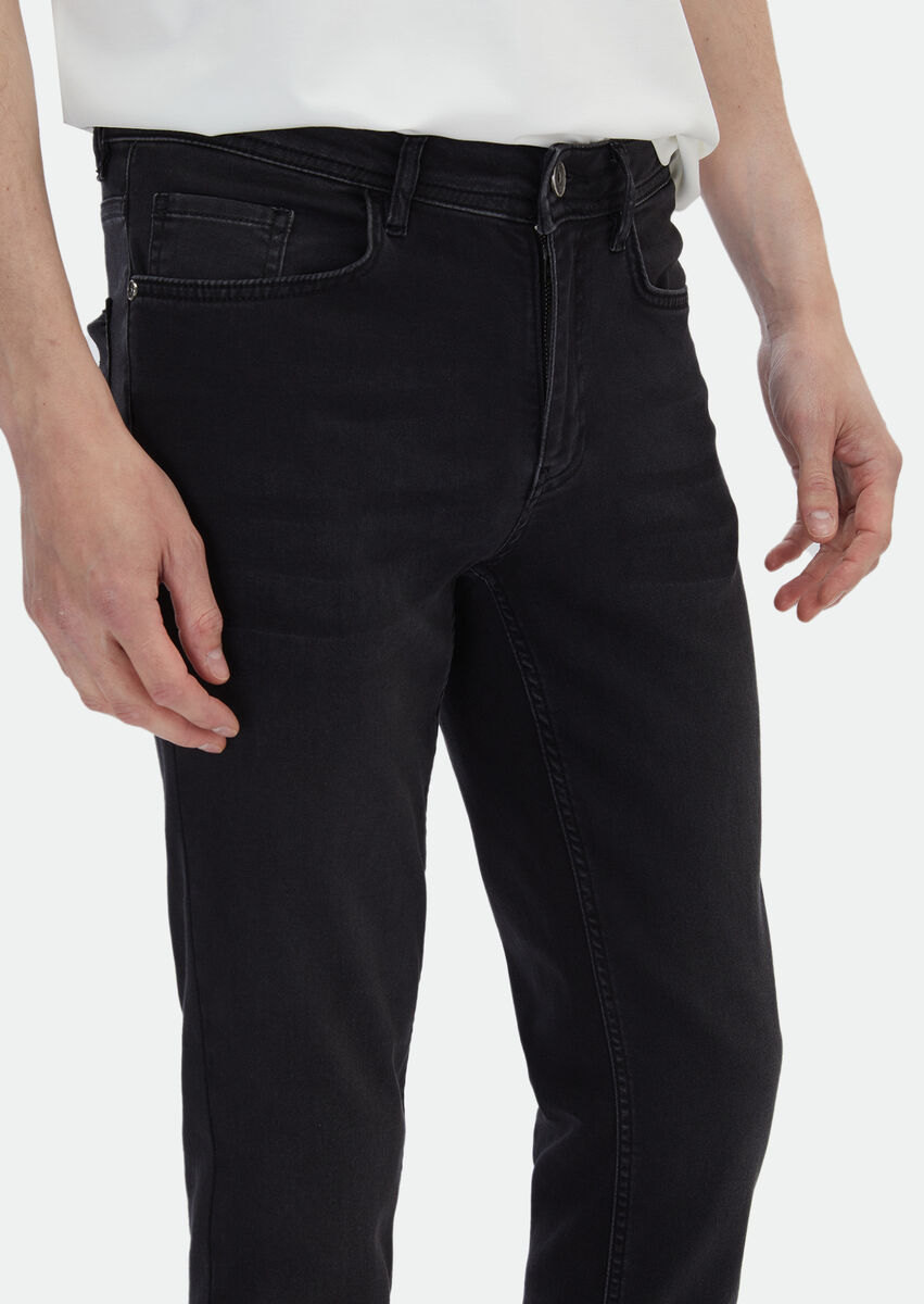 Antrasit Düz Slim Fit Denim Pamuk Karışımlı Pantolon - 3