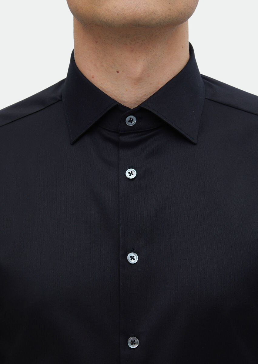 Siyah Regular Fit Ütü İstemeyen Dokuma Klasik %100 Pamuk Gömlek