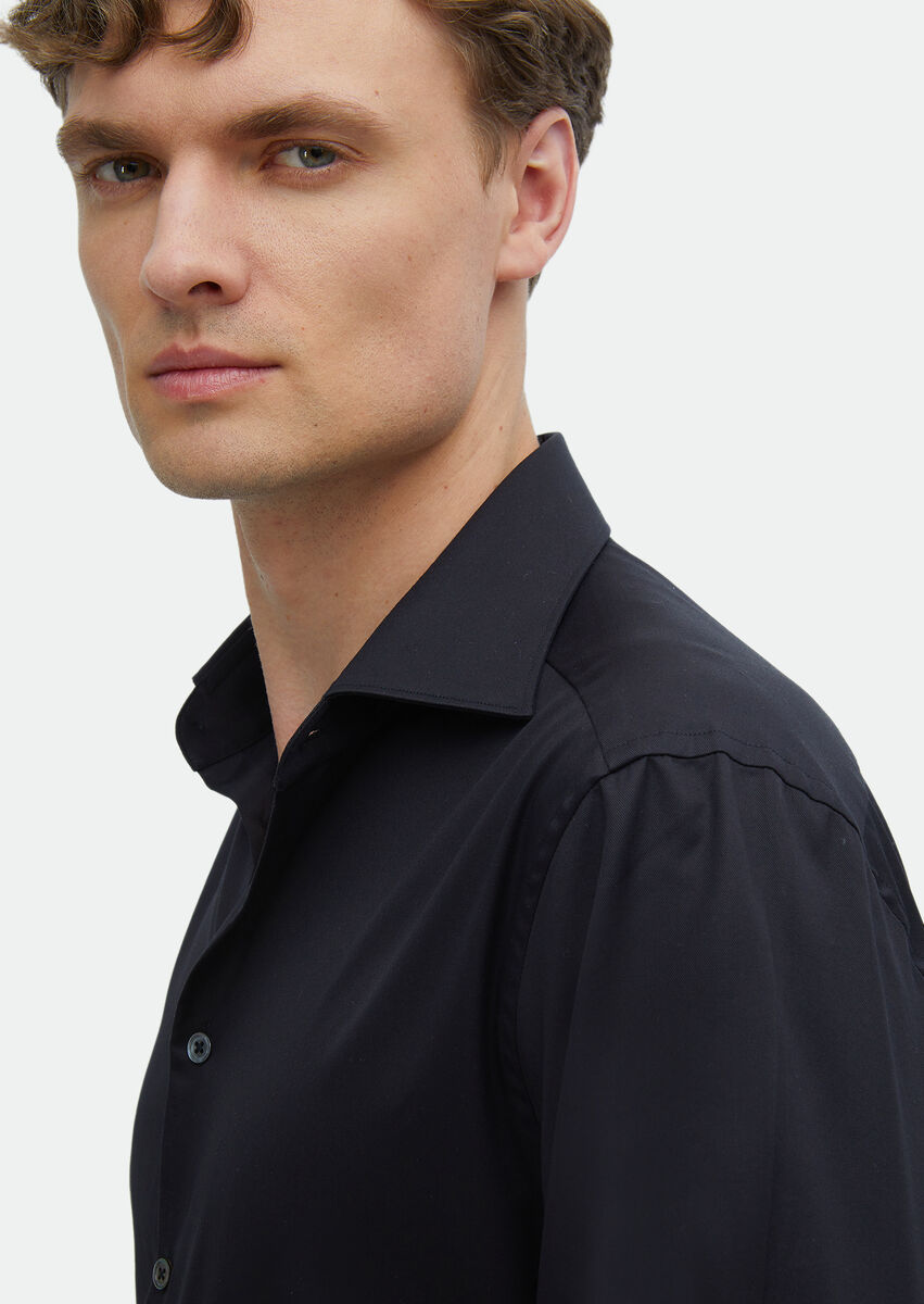 Siyah Regular Fit Ütü İstemeyen Dokuma Klasik %100 Pamuk Gömlek
