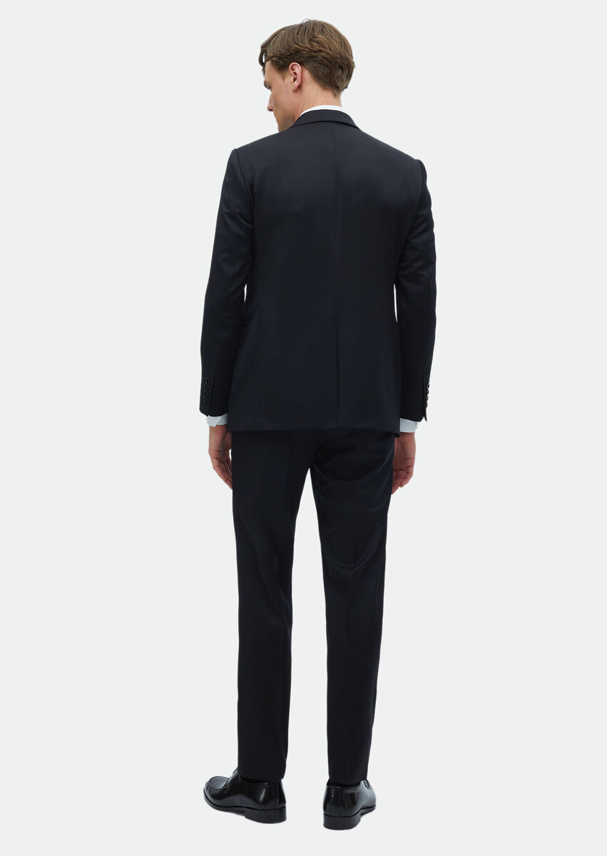 Siyah Düz Regular Fit %100 Yün Takım Elbise