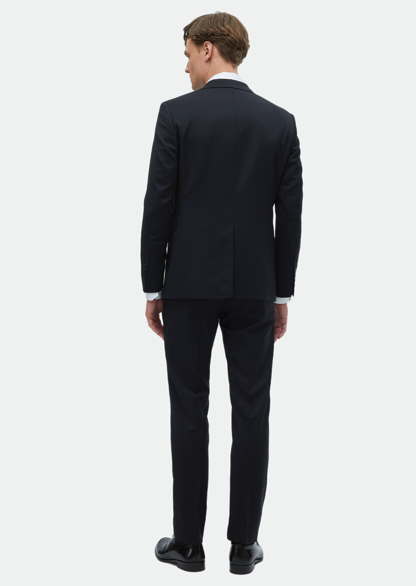 Siyah Düz Modern Fit %100 Yün Takım Elbise - Thumbnail