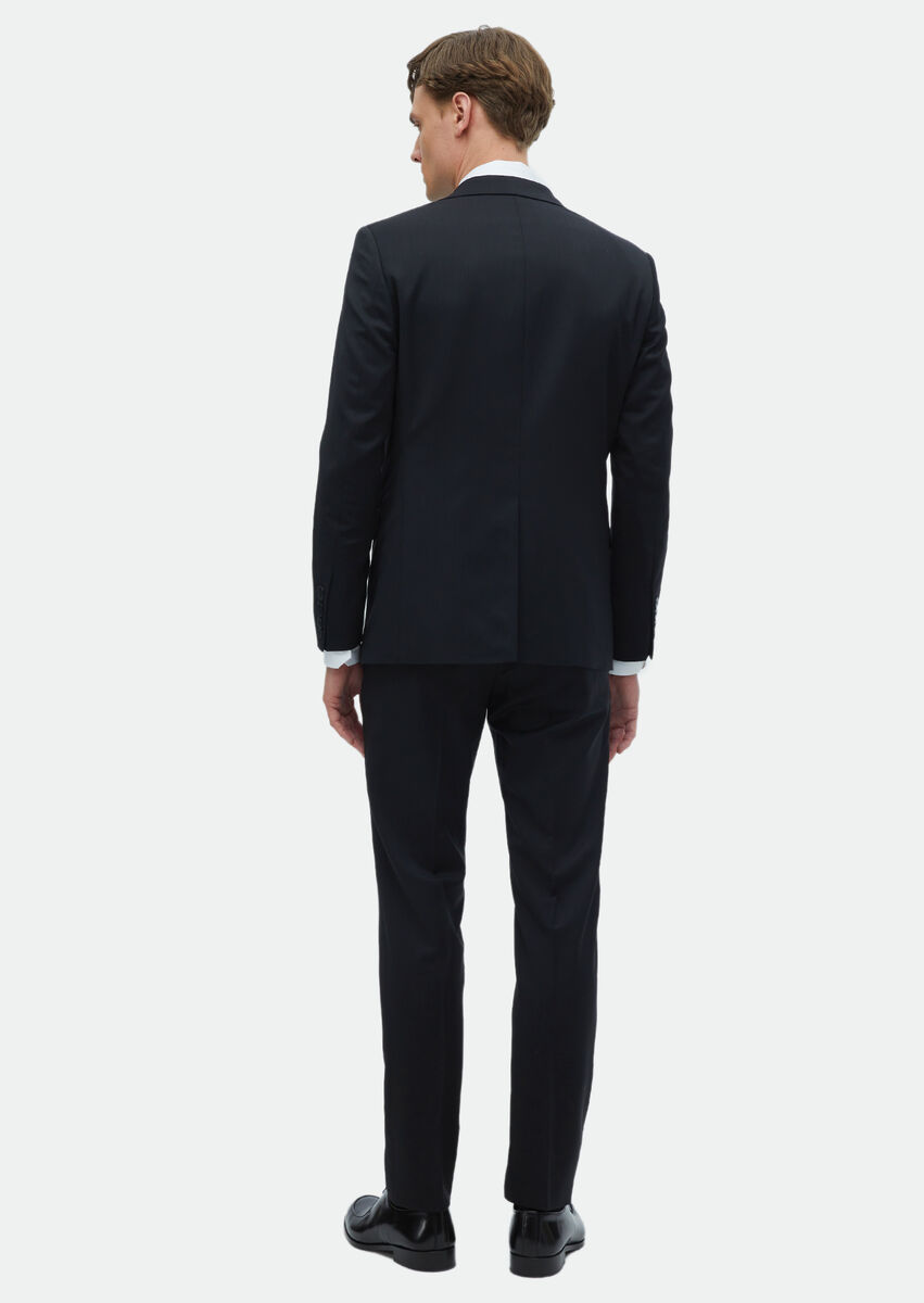 Siyah Düz Modern Fit %100 Yün Takım Elbise