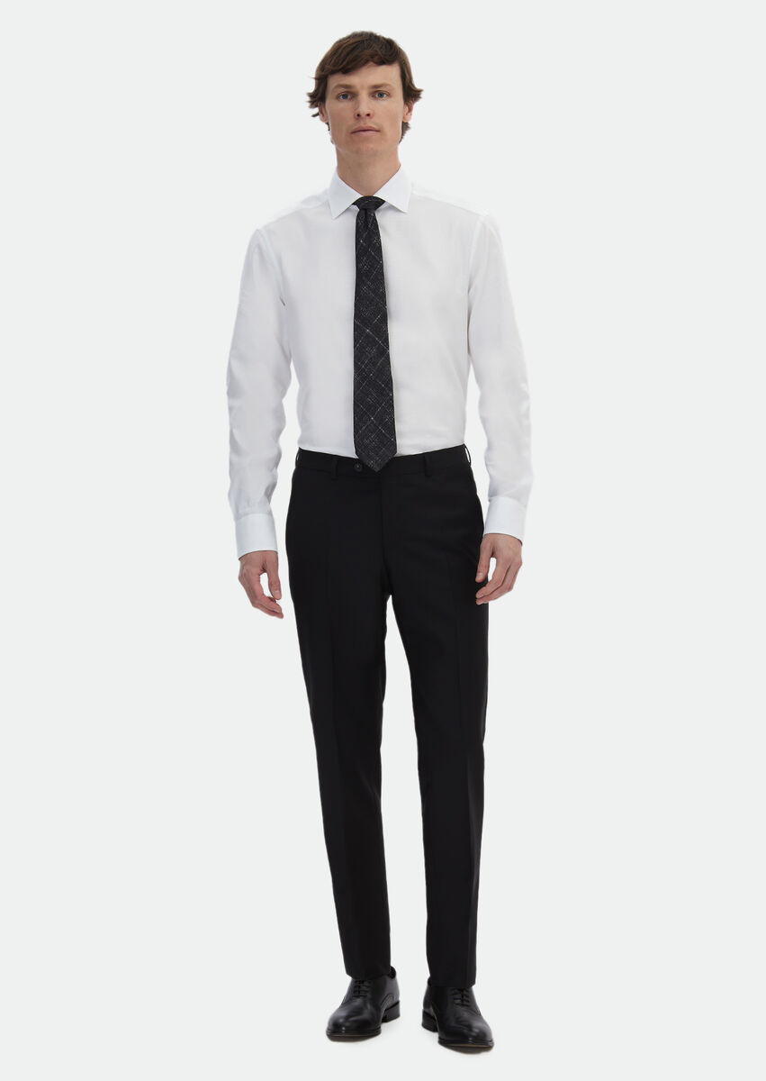 Siyah Düz Kumaş Modern Fit Klasik Yün Karışımlı Pantolon