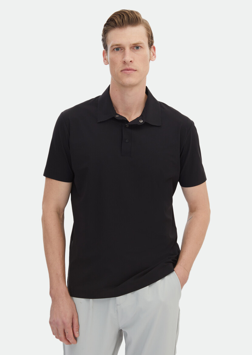 Siyah Düz Polo Yaka T-Shirt 