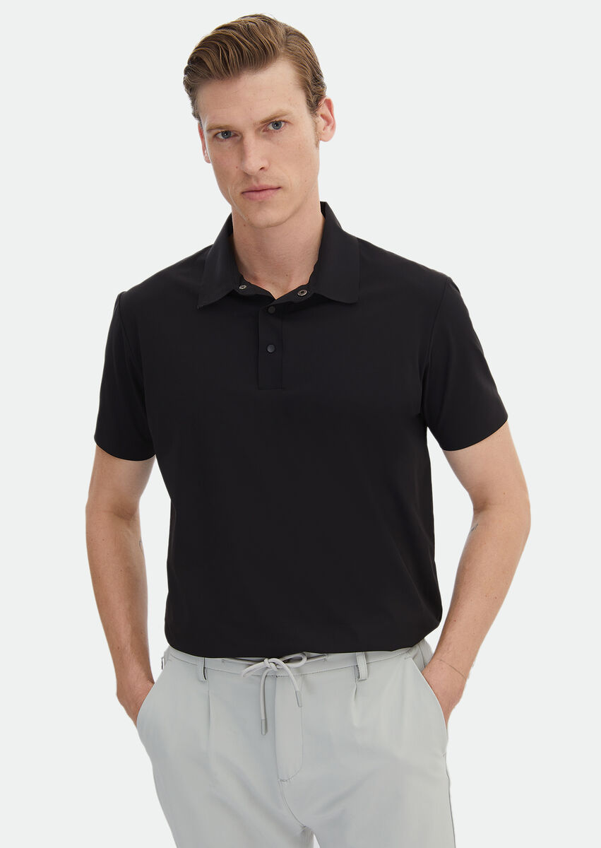 Siyah Düz Polo Yaka T-Shirt - 3