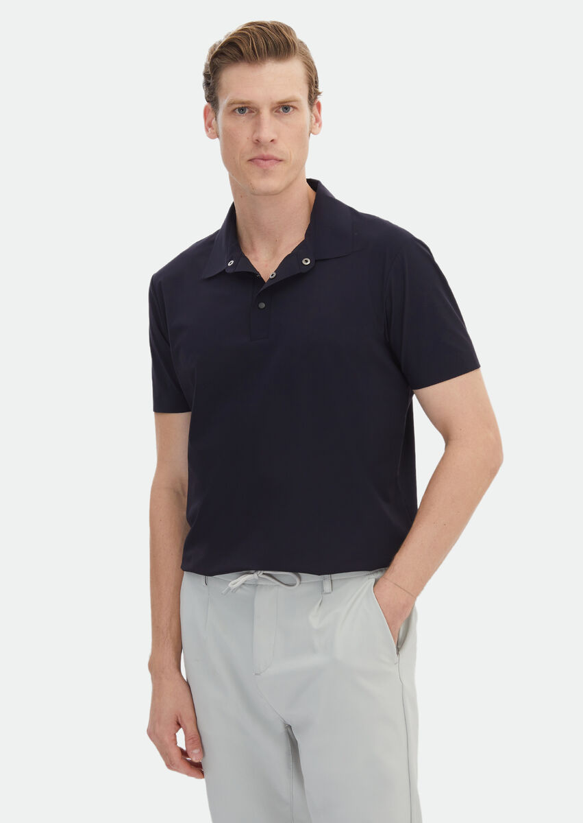 Lacivert Düz Polo Yaka T-Shirt - 1