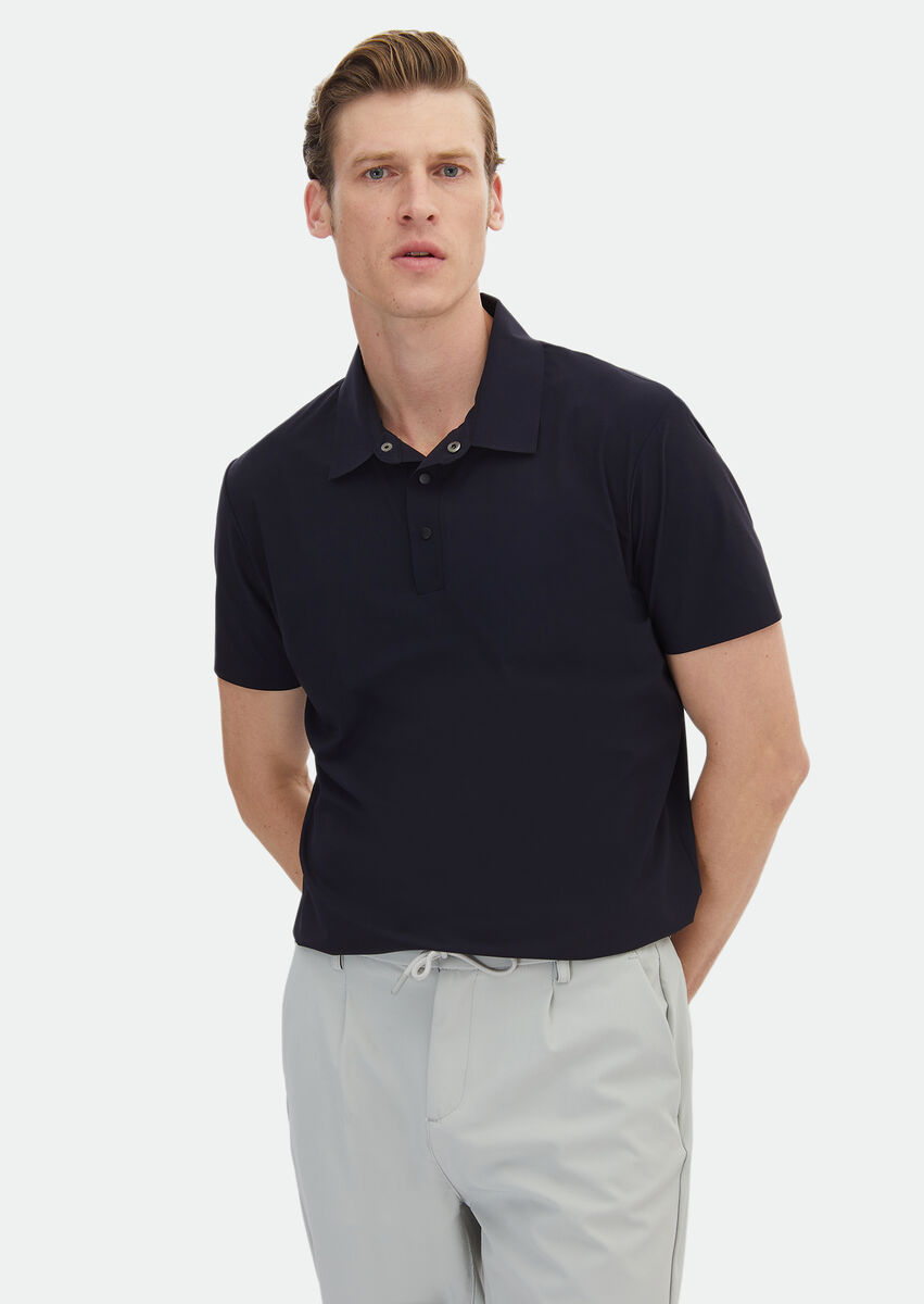 Lacivert Düz Polo Yaka T-Shirt - 3