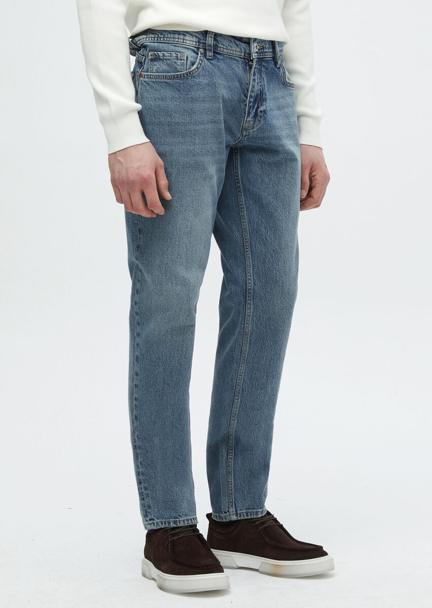 Mavi Düz Regular Fit Denim %100 Pamuk Pantolon - 3