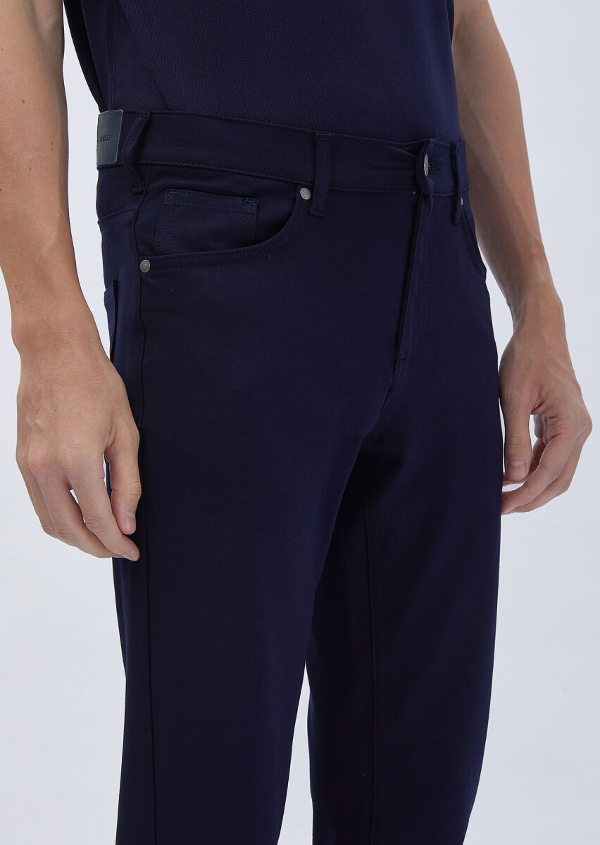 Lacivert Düz Örme Slim Fit Casual Pantolon - 4