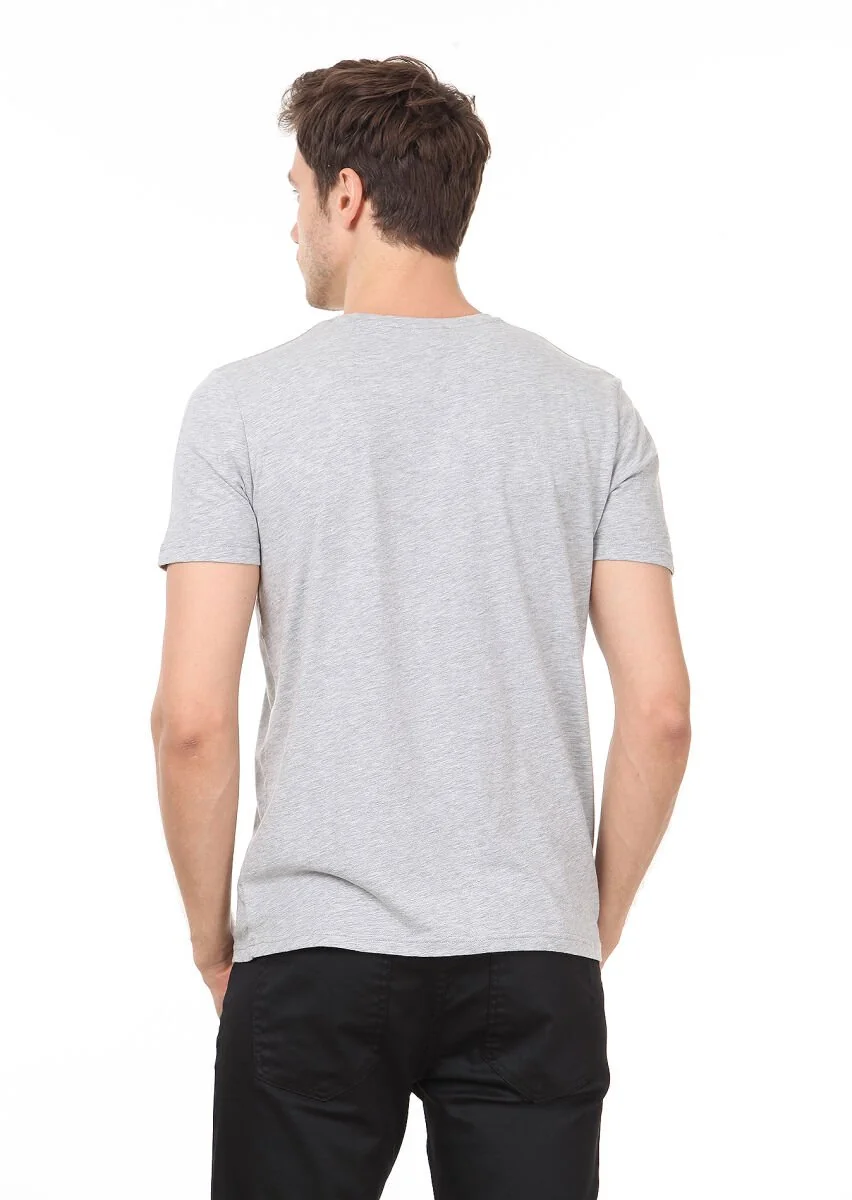 Açık Gri Baskılı %100 Pamuk T-Shirt - 4
