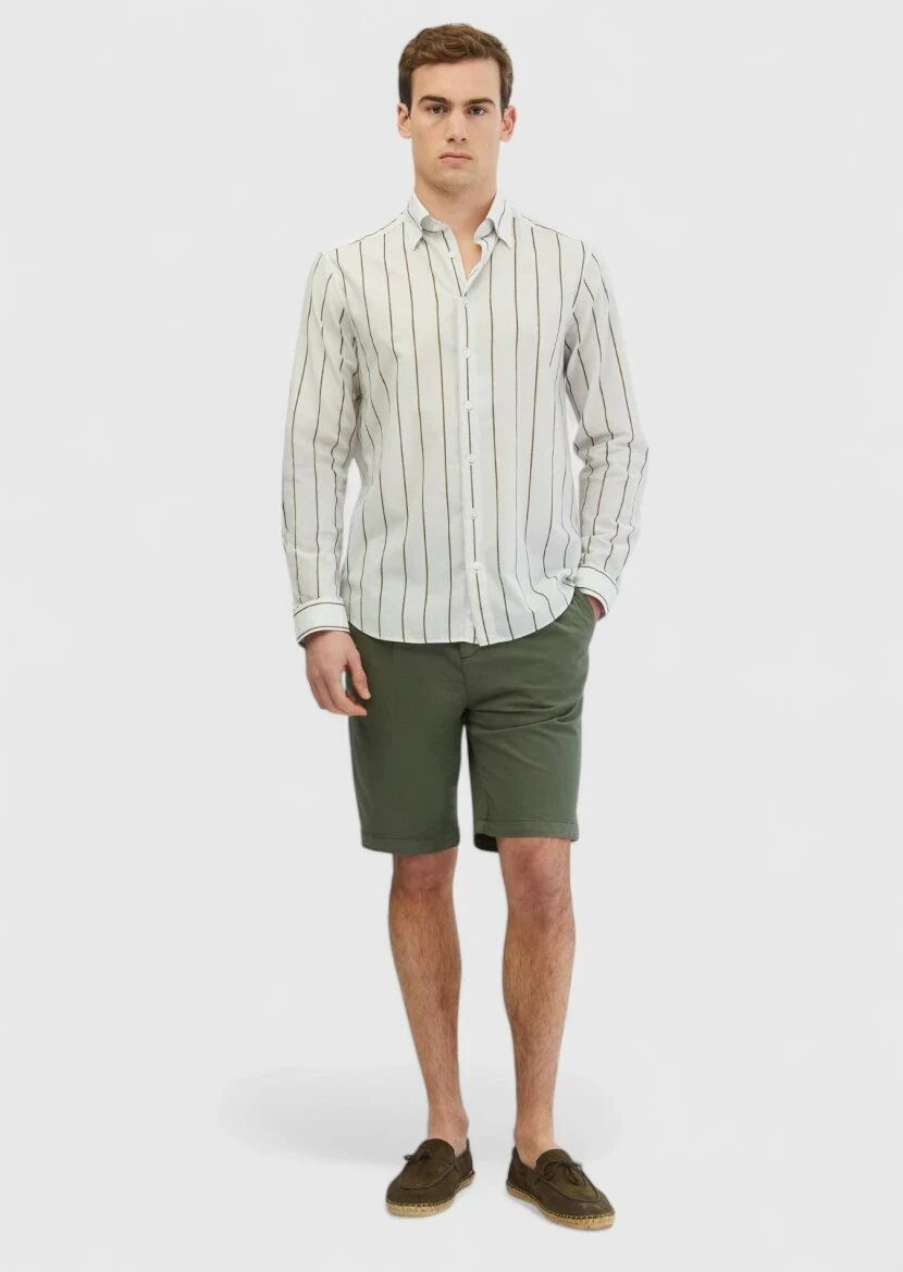 Açık Gri Baskılı Casual Fit Dokuma Casual %100 Pamuk Gömlek - 1