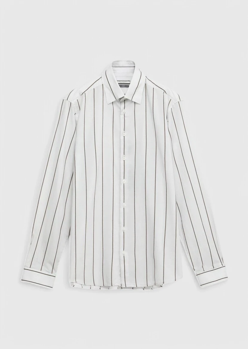 Açık Gri Baskılı Casual Fit Dokuma Casual %100 Pamuk Gömlek - 6
