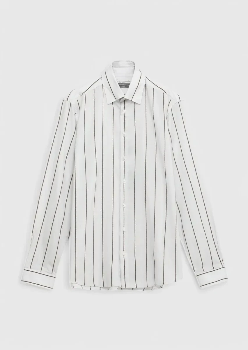 Açık Gri Baskılı Casual Fit Dokuma Casual %100 Pamuk Gömlek - 6